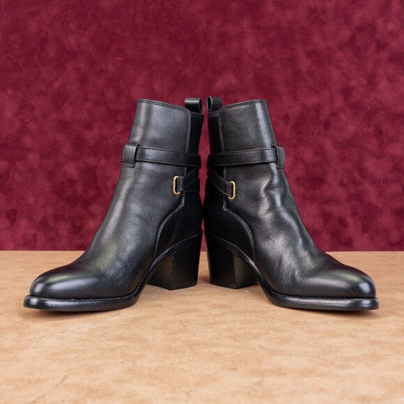 Veronica Beard Women Sohelia Black Leather Buckle Chucky Block Heel Boots size 5 - Picture 2 of 8